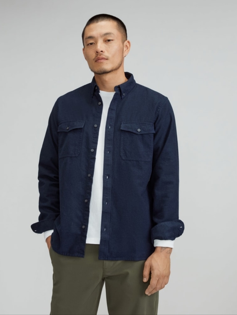 Everlane Navy Blue Brushed Flannel Shirt w/Pockets, Size M